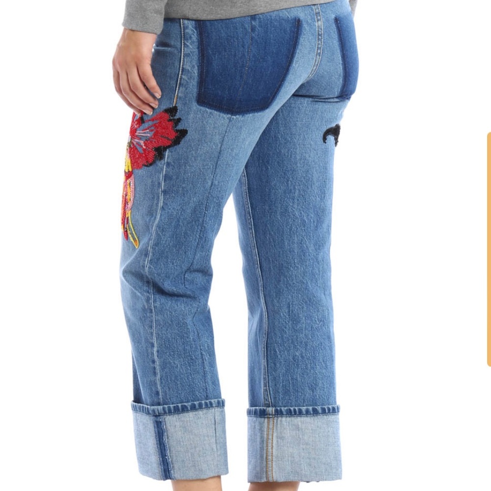 Alexander Mcqueen Obsessions Embroidered Denim Boyfriend Jeans - Picture 2 of 10